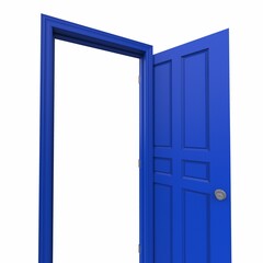 open isolated blue door closed 3d illustration rendering