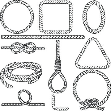 Set of ropes vector. Black and white ropes frame clipart