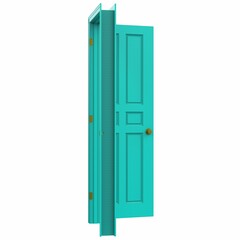 open light blue isolated door closed 3d illustration rendering