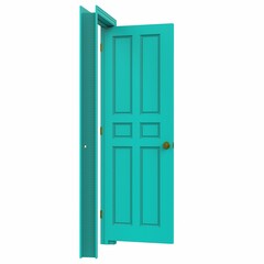 open light blue isolated door closed 3d illustration rendering