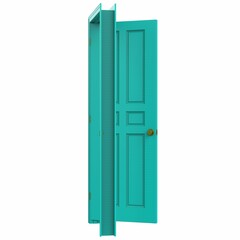 open light blue isolated door closed 3d illustration rendering