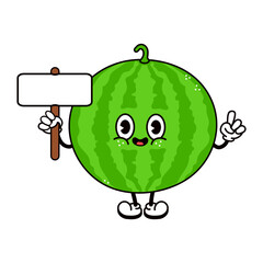 Watermelon with an inscription character. Vector hand drawn traditional cartoon vintage, retro, kawaii character illustration icon. Isolated white background. Watermelon character