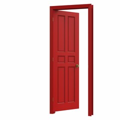 open isolated red door closed 3d illustration rendering