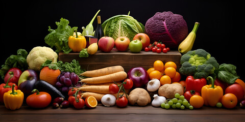 Wallpaper Vegetables And Fruits Cabbage Peppers Tomatoes Grapes Oranges Cucumber generative AI

