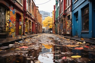  Graffiti-covered alleyway with vibrant street art, Generative AI - obrazy, fototapety, plakaty