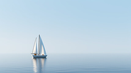 Obraz premium lonely sailing boat at sea minimalism style posters. the atmosphere is a dream.
