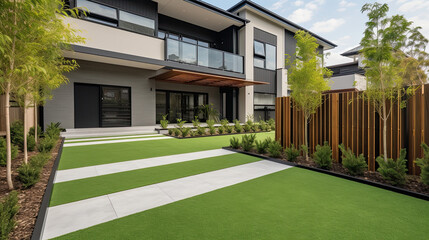 Suburban Splendor: Modern Australian Residence with Cinematic Artificial Lawn Design