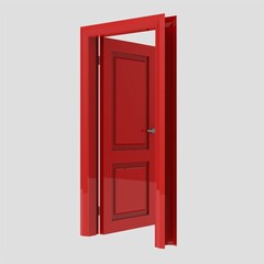 red wooden interior door illustration set different open closed isolated white background