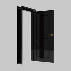 black wooden interior door illustration set different open closed isolated white background