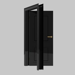 black wooden interior door illustration set different open closed isolated white background