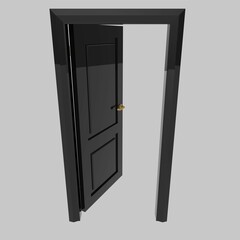 black wooden interior door illustration set different open closed isolated white background