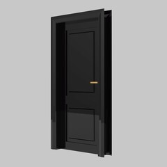 black wooden interior door illustration set different open closed isolated white background