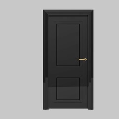 black wooden interior door illustration set different open closed isolated white background