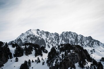 Aerial view of the Pyrenees during winter season