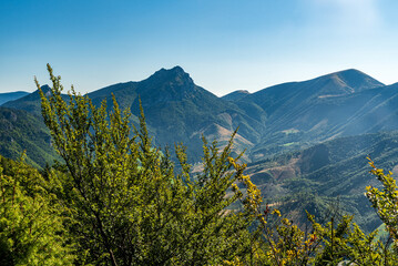 Maly Rozsutec, Velky Rozsutec and Stoh hills from Sokolie hill in Mala Fatra mountains in Slovakia