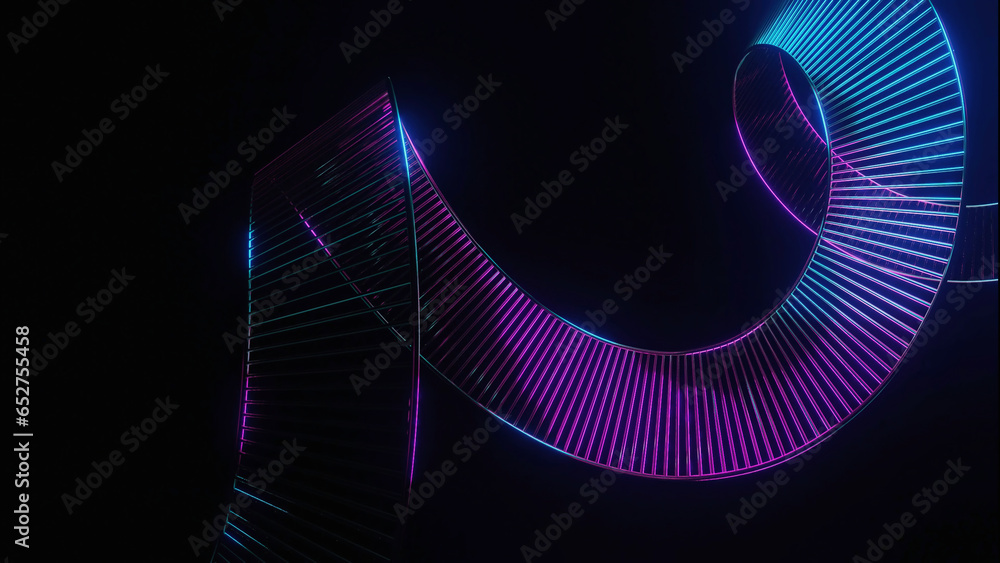 Poster black background with green and purple stripe. design. light animation from a ribbon of different co