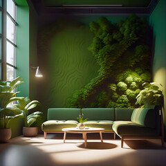 Green plants in a room for rest and relaxation in a large office.