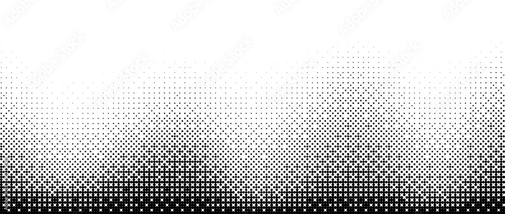 Poster Pixelated bitmap wave gradient texture. Black and white dither pattern background. Abstract wavy glitchy pattern. 8 bit video game screen wallpaper. Wide pixel art retro illustration. Vector