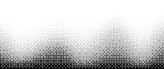 Pixelated bitmap wave gradient texture. Black and white dither pattern background. Abstract wavy glitchy pattern. 8 bit video game screen wallpaper. Wide pixel art retro illustration. Vector - obrazy, fototapety, plakaty