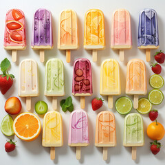 Ice cream popsicle lolly with fruits toppings Pattern design Illustration, Generative Ai