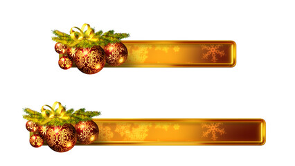 Christmas banners or lower-thirds, transparent PNG design elements. 3D illustration. Two sizes. Red and gold baubles.