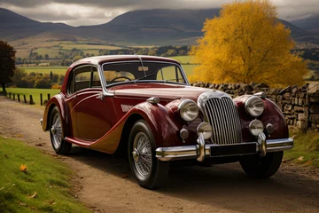 Gordijnen  Beautifully restored vintage British sports car in a picturesque countryside, Generative AI  © Shooting Star Std
