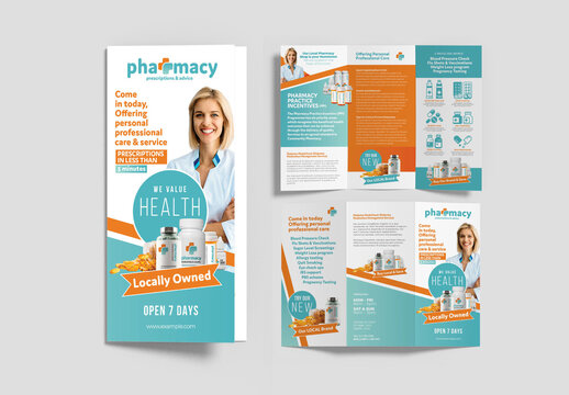 Pharmacy Medical Shop Clinic Trifold Flyer Layout for Pharmacies