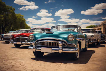 Retro car show featuring beautifully restored vintage vehicles, Generative AI