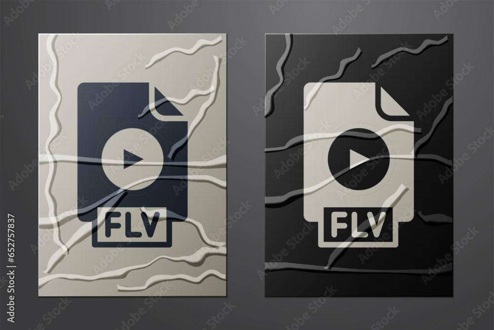 Poster white flv file document video file format. download flv button icon isolated on crumpled paper backg