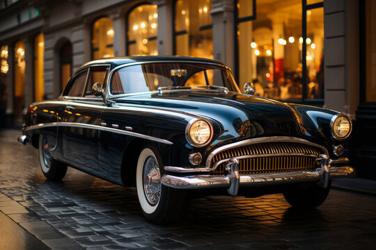  Timeless vintage car with a polished chrome grille, Generative AI