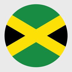 Vector illustration of flat round shaped of Jamaica flag. Official national flag in button icon shaped.