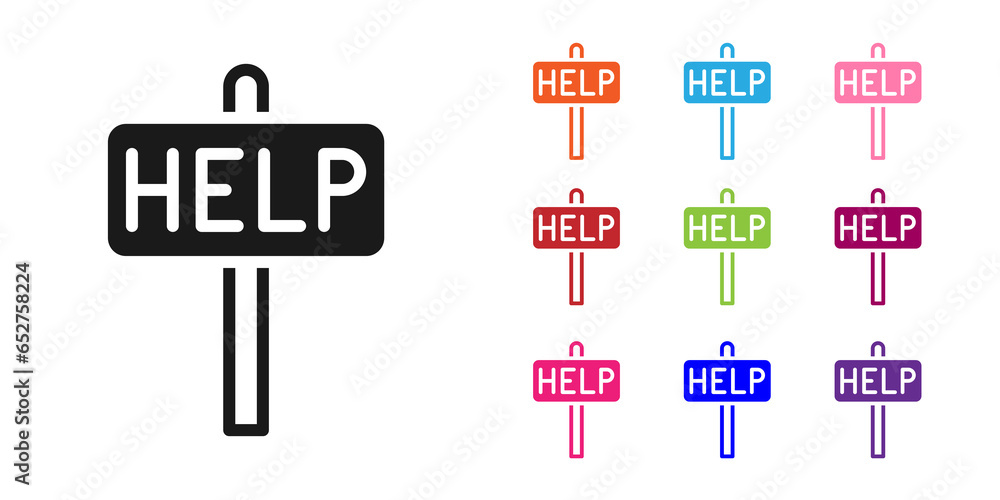 Poster black ask for help text icon isolated on white background. set icons colorful. vector