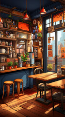 Fototapeta na wymiar Cozy Coffee Shop with Street View