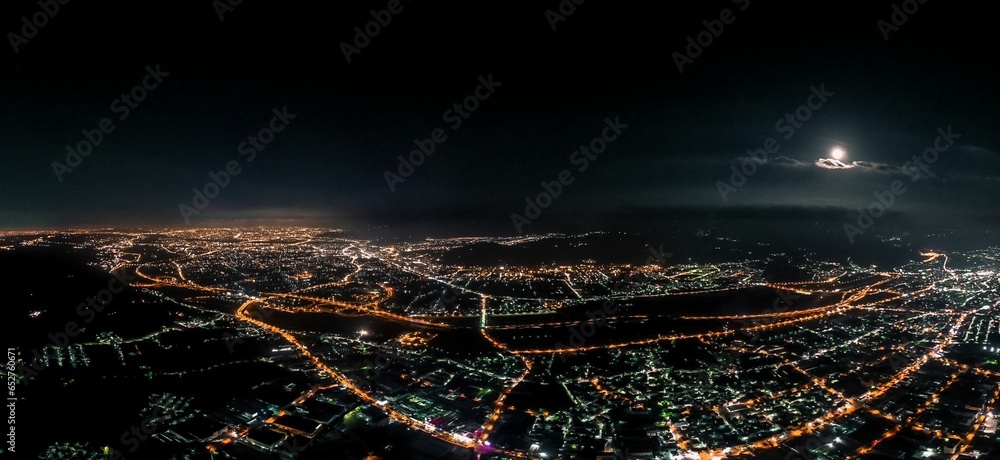 Wall mural Aerial view of a vibrant and bustling Taiwan City at night.