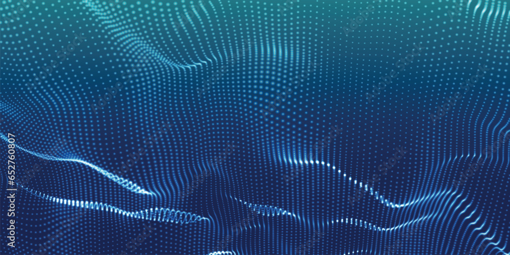 Poster abstract digital particle wave. futuristic dotted wave. technology background vector. vector illustr