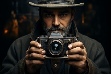 Photographer with a vintage camera, capturing moments in time, Generative AI