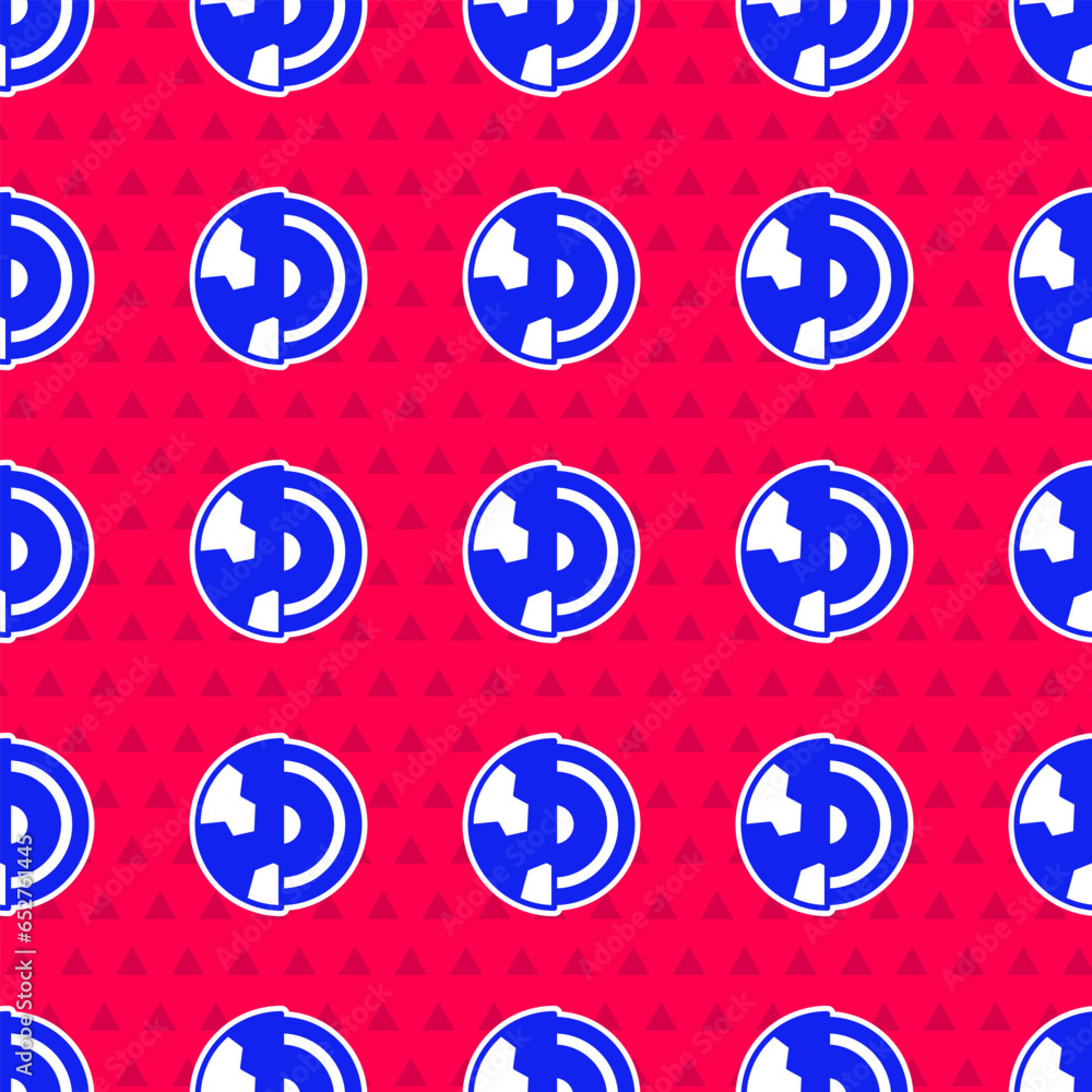 Poster blue earth core structure crust icon isolated seamless pattern on red background. vector