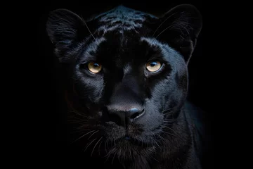 Papier Peint photo autocollant Léopard Portrait of Panther on black background. Generative Ai