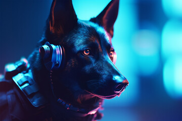 modern police dog, cyberpunk style