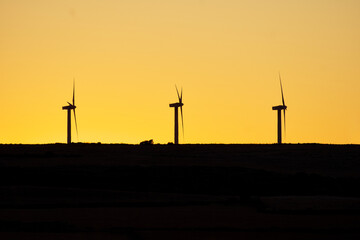 Obraz premium Silhouette at dusk of wind generator