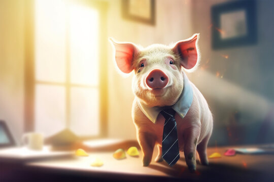 a pig in a tie