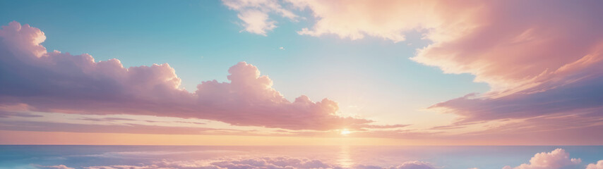 Fototapeta na wymiar Ethereal Pastel Clouds, Panoramic Beauty, AI Generated