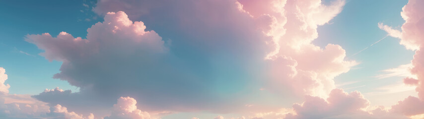 Panoramic Sky with Pastel Clouds, Ethereal Beauty, AI Generated