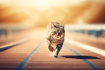 a cat is running a race - obrazy, fototapety, plakaty