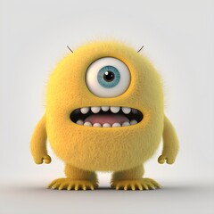 happy hairy yellow friendly monster on a perfect white background 4k 8k 