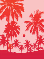 Silhouette red palm tree vector for background design.