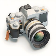 a 35 mm camera with lens and viewfinder sd card slot on a white background as a cartoon 
