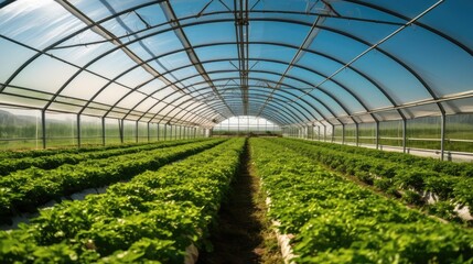 Green salad farm greenhouse, Hydroponic indoor vegetable plant.