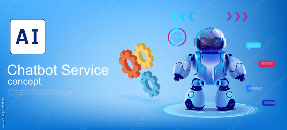 Aufkleber realistic vector 3d model of a chatbot robot with an artificial intelligence chip. landing page with