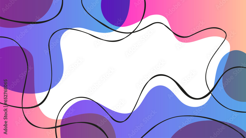 Poster Abstract background with various dynamic liquid color shapes and black wavy lines for creative graphic design. Vector illustration.